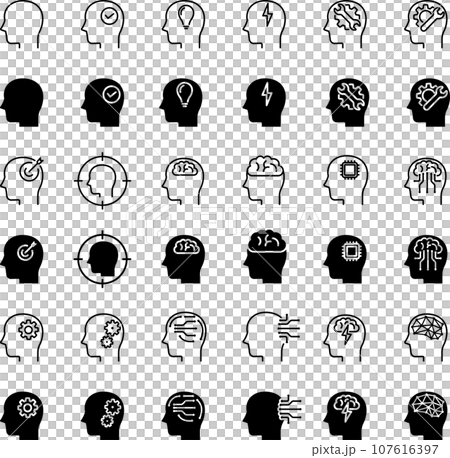 Monochrome brain icon set 107616397