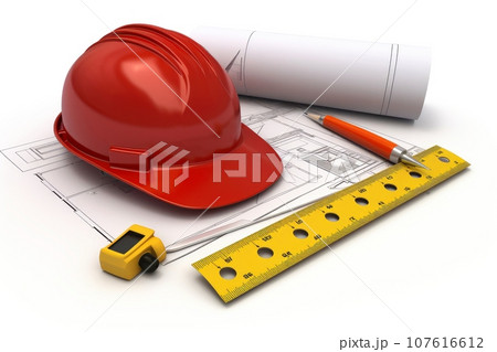 Image of several drawings for the project engineer jobs, Architectural drawings and tools, architect concept, Generative AI illustration 107616612