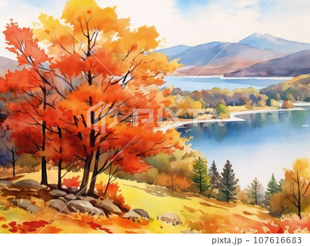 紅葉の湖のイラスト素材 [107616683] - PIXTA