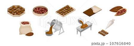 Chocolate Sweets Production and Manufacture Isometric Vector Set 107616840