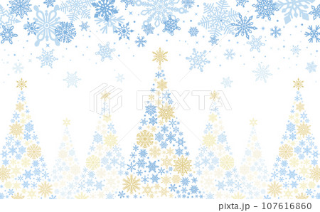 雪の結晶クリスマスツリー_青金・背景透過_横4 107616860