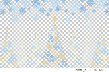 雪の結晶クリスマスツリー_青金・背景透過_横4 107616860