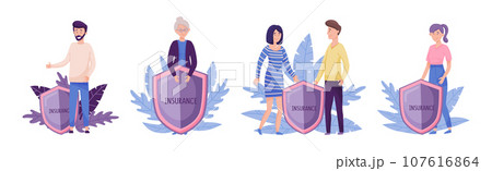 Insurance with People Character with Shield Vector Set 107616864