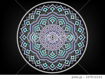 Geometric modern blue and purple mandala triangle dark background 107618161
