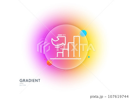 Growth chart line icon. Gradient blur button with glassmorphism. Column graph sign. Market analytics symbol. Transparent glass design. Growth chart line icon. Vector 107619744