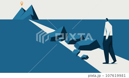 障害物に出会って目的地が遠くなるビジネスマン 107619981