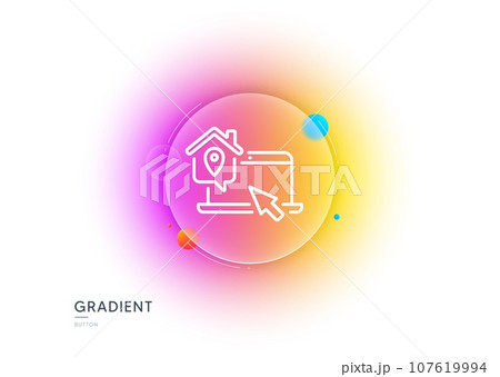 Work at home line icon. Gradient blur button with glassmorphism. Freelance job sign. Remote office employee symbol. Transparent glass design. Work home line icon. Vector Work at home line icon. Gradient blur button with glassmorphism. Freelance job sign. Remote office employee symbol. Transparent glass design. Work home line icon. Vector 107619994