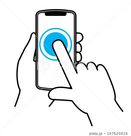 一本指のタップ スマートフォンを操作する手のジェスチャーのシンプルなイラスト・アイコン 一本指のタップ スマートフォンを操作する手のジェスチャーのシンプルなイラスト・アイコン 107620816