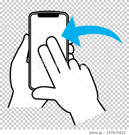 Two-finger swipe - a simple illustration/icon of the gesture of a hand operating a smartphone 107620822