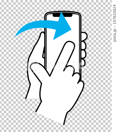 One-finger swipe - A simple illustration/icon of the gesture of a hand operating a smartphone 107620824