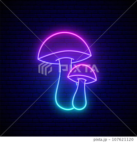 Fantasy luminous mushrooms in neon style. Fantasy luminous mushrooms in neon style. 107621120