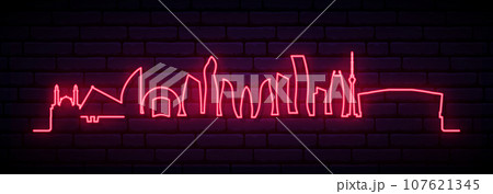 Red neon skyline of Baku. 107621345