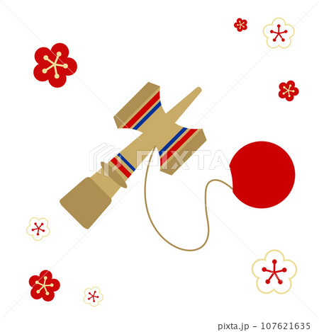 お正月のけん玉のフラットベクターイラスト1 107621635
