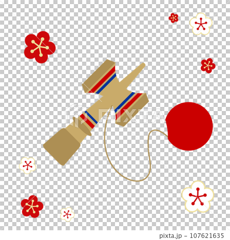 お正月のけん玉のフラットベクターイラスト1 107621635