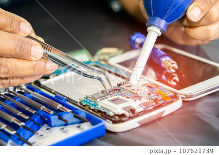 Repairing and upgrade circuit mainboard of notebook, electronic, computer hardware and technology concept. 107621739