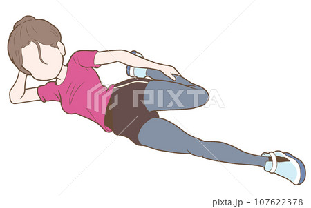 ストレッチしている女性のイラスト【ジム・運動・柔軟体操・健康・ヘルスケア・トレーニング・筋トレ】 107622378