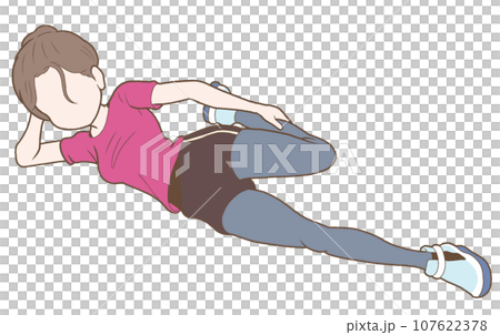 ストレッチしている女性のイラスト【ジム・運動・柔軟体操・健康・ヘルスケア・トレーニング・筋トレ】 107622378