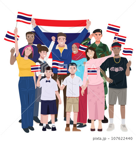 National Day, Thai people celebrating and holding small flags 107622440