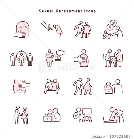 さまざまな種類のセクハラに関するアイコンセット さまざまな種類のセクハラに関するアイコンセット 107622605