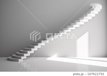 Floating White Staircase. 3D Rendering, Abstract Architecture, Surreal Illusion 107622792