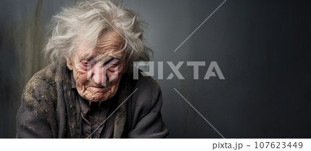 elderly depressed woman head down and crying 107623449