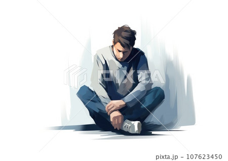 depression man sit on white background 107623450