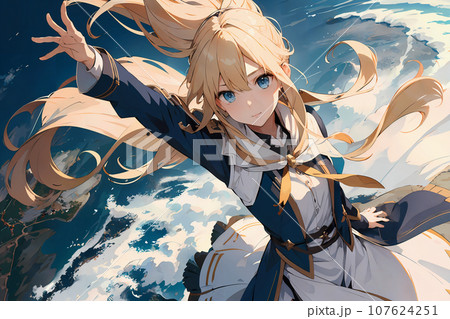 風魔法を放つ少女［AI生成画像］のイラスト素材 [107624251] - PIXTA