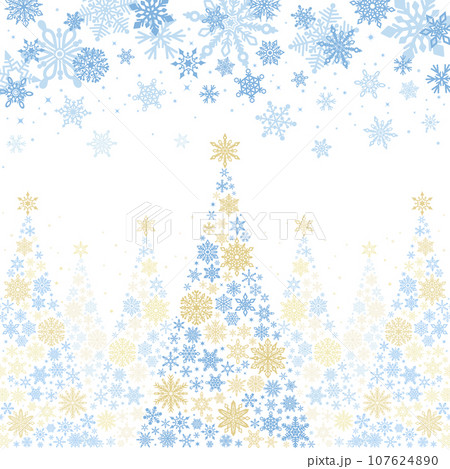 雪の結晶クリスマスツリー_青金・背景透過_正方形4 雪の結晶クリスマスツリー_青金・背景透過_正方形4 107624890