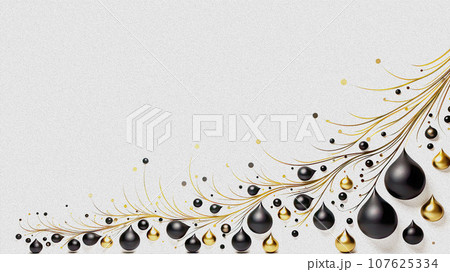 Merry Christmas background with luxury golden and black drops. Christmas card. Abstract background. 107625334