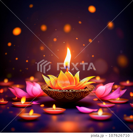 Diwali celebration background decorated with lit oil lanterns Diwali celebration background decorated with lit oil lanterns 107626710