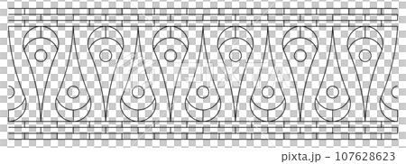 Vintage Black Border Vector Graphic With Floral and Geometric Elements. Timeless elegance meets modern versatility in this vintage-inspired black border vector graphic. Seamlessly tile-able. 107628623