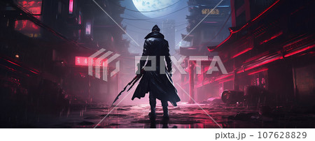 侍-サイバーパンク背景のイラスト素材 [107628829] - PIXTA