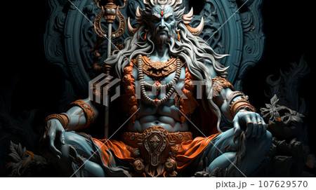 Shiva Hindu Deity Statue in Sacred Temple India, Generative Ai 107629570