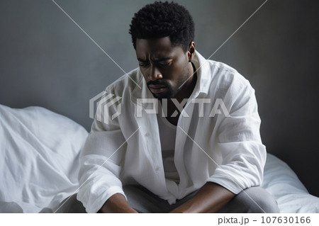 Lonely Depressed Male in Bedroom 107630166