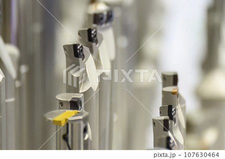 Close up  scene the group special purpose tool for CNC lath machine. 107630464