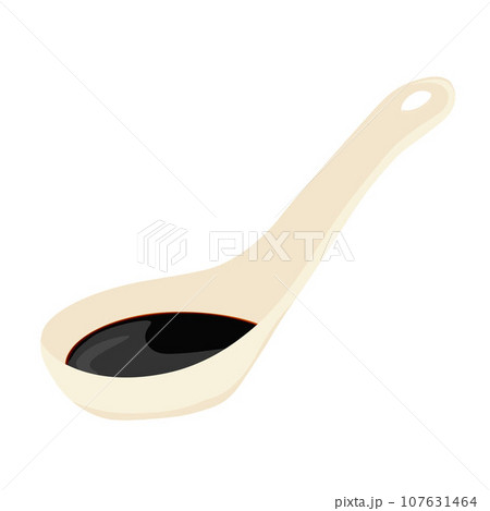 Chinese ceramic spoon. Soy sauce. Vector stock illustration. Isolated on a white background. Chinese ceramic spoon. Soy sauce. Vector stock illustration. Isolated on a white background. 107631464