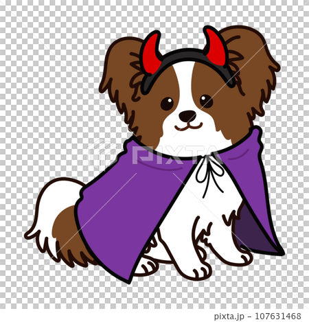 Illustration of a sitting Papillon for Halloween, with main line Illustration of a sitting Papillon for Halloween, with main line 107631468