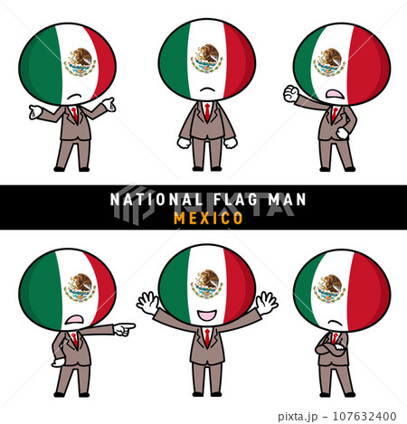メキシコの国旗を擬人化したキャラクターセット 107632400