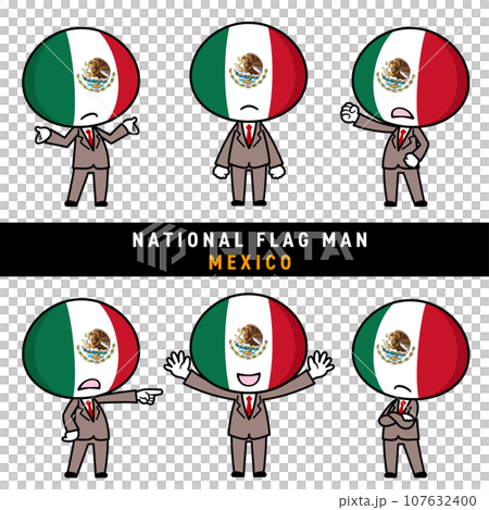 メキシコの国旗を擬人化したキャラクターセット 107632400