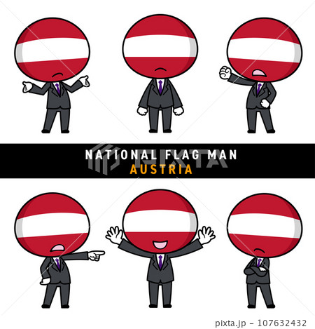 オーストリアの国旗を擬人化したキャラクターセット オーストリアの国旗を擬人化したキャラクターセット 107632432
