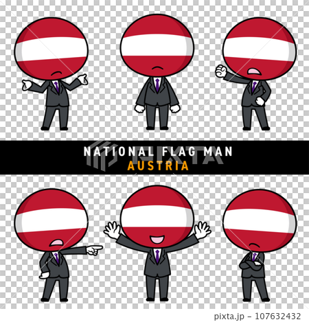オーストリアの国旗を擬人化したキャラクターセット オーストリアの国旗を擬人化したキャラクターセット 107632432