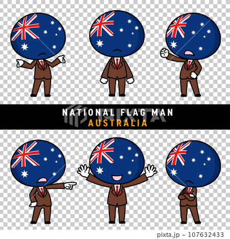 オーストラリアの国旗を擬人化したキャラクターセット 107632433