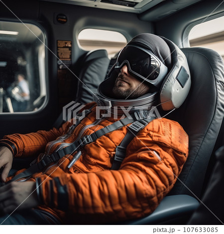 Astronaut in a spacesuit in the seat of a spacecraft 107633085