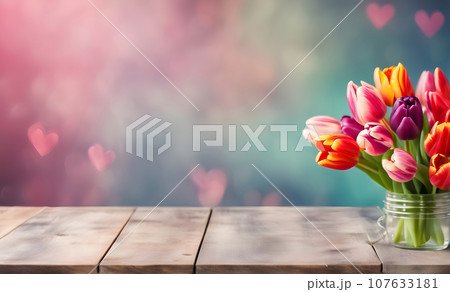 Beautiful tulip flowers bouquet and bokeh background Beautiful tulip flowers bouquet and bokeh background 107633181