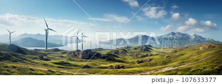 Wind turbines in the mountains 107633377