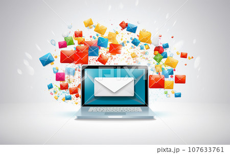 Marketing and business ideas through email, email or newsletter. email marketing or newsletter concept, sending e-mails. Easy to send and receive information online, Bright color, ultra realistic 107633761