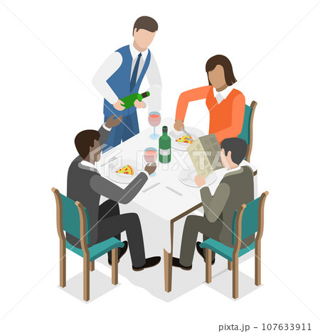 3D Isometric Flat Vector Illustration of Friends Dinner. Item 2 3D Isometric Flat Vector Illustration of Friends Dinner. Item 2 107633911