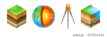 Geology and Earth Exploration Scientific Geological Tools Vector Set 107634105