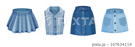 Denim Jeans Clothes and Different Garment Vector Set 107634119