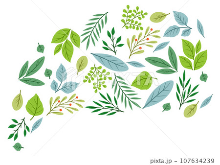 Background of sprigs with green leaves. Decorative natural plants. Background of sprigs with green leaves. Decorative natural plants. 107634239